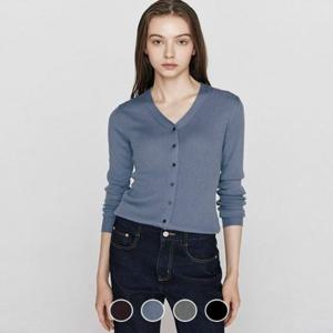 [지오다노]355904 여성 가을 간절기 립 스판 골지 V 브이넥 긴팔 니트 가디건 355904
