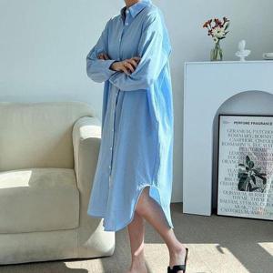 [셀러허브_여성트랜드패션]ONM 프리사이즈 치마 가벼운 데일리룩 무지 롱셔츠 원피스