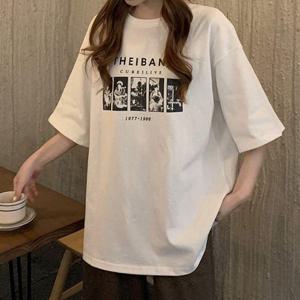 여자박스티 여성 밴드 프린팅 반팔 박스티 1P 여름 가을 티셔츠