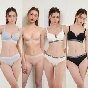 ★8종세트★[Wonderbra] 스포츠 아웃밴드 노와이어 브라팬티 8종세트 블루+베이지+화이트+블랙WBW4M22232425A_T