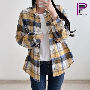 [퍼플핏]벌룬 루즈핏 긴팔 체크셔츠_P48LS004