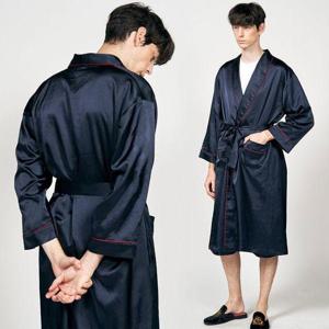 [알콩단잠]남자가운 무지로브 실크 샤워가운 나이트가운 잠옷로브 (네이비)