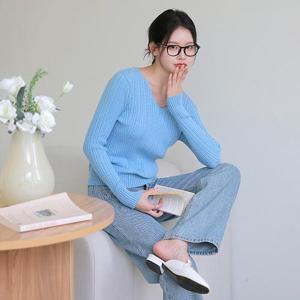 [최초가 109,000원][르포엠]앙쥬 슬림 케이블 브이넥 니트 3종세트