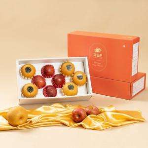 [과일꾼]지정일 출고 보자기 동봉 사과배 혼합 선물세트 1호(4kg 사과4/배5)