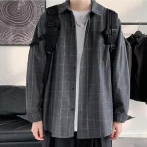 [라일리] Rly 남성용 데일리 남방 사각체크 오버핏 긴팔 캐주얼셔츠