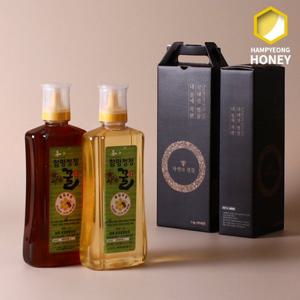 [함평나비꿀] 순수 천연꿀 감로꿀 1kg + 아카시아꿀 1kg 선물세트 / 천연벌꿀 성적서 동봉