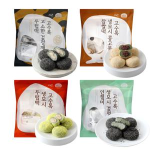 [고수록]떡 4종 세트, 총 4봉(검정깨두텁떡 1봉+콩고물찹살떡 1봉+생모시두텁? 1봉+검정깨인절미 1봉)