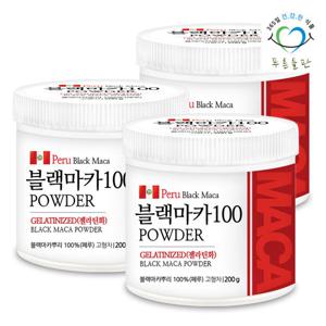 [푸른들판] 페루산 블랙 마카 분말 가루 100% 200gx3통 젤라틴화 마카뿌리 파우더 마카루트 black maca