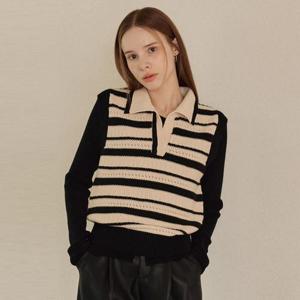 [리안뉴욕][공식] 스트라이프 카라 니트 베스트