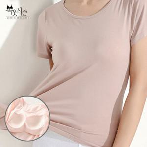 모찌봉 /  무슈봉 모달 캡티셔츠 반팔셔츠 노브라 티 홈웨어