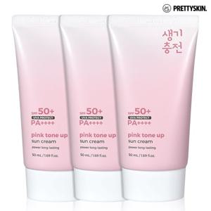 프리티스킨 핑크 톤업 선크림 50ml 3개 생기충전 물광피부