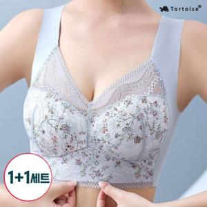 (1+1세트)  꽃무니 레이스 노와이어 심리스 브라 (여성속옷세트)