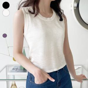 가비진 여성용 여름 니트 소재로 시원한 시스루 슬리브리스 라운드넥 민소매 나시