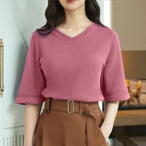 YUMMYKNIT 꼼드코튼100 V넥 7부니트 4종세트