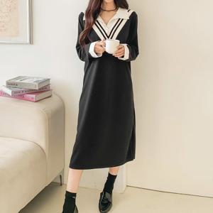 까르죠아 66~110 셔츠 카라 브이넥 롱 원피스 빅사이즈 여성 봄 가을
