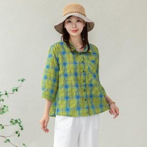 [디얼마미][디얼마미] 크래커 체크 남방 /마담 미시 중년 여성 빅사이즈 40대 50대