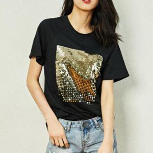 여성 블링 반짝이 티셔츠 셔츠 여름 반팔 반팔티