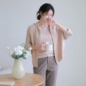 [최초가 99,000원][르포엠]제니 스카시 니트 후드집업 앙상블