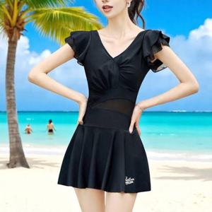 체형커버원피스수영복 블랙 원피스 스커트 여자치마수영복 반팔원피스
