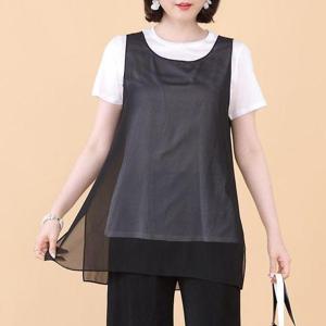 [애비뉴투지]엄마옷 코디하기 편한 쉬폰 시스루 여름 라운드 민소매 조끼 V06150 50대 60대 중년여성의류