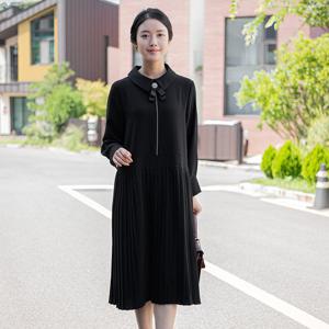 여성 엄마옷 브로치플리츠 긴팔원피스 OP208161 중년여성의류/50대/60대/마담/빅사이즈/할머니옷