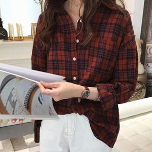 [BZF06KJL_49]2컬러 여성 체크난방 데일리 브라우스