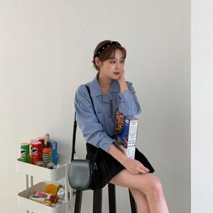 여자 무지면남방 하늘색 롱슬리브 FW 셔츠