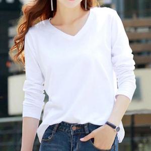 [옷자락] 여성 브이넥 루즈핏 베이직 무지 캐주얼 긴팔티