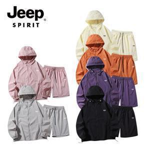 [APP전용][2%쿠폰다운] 지프스피릿 JEEPSPIRIT 남녀공용 상하의SET 후드자켓 UV차단 쿨링바람막이 반바지 세트