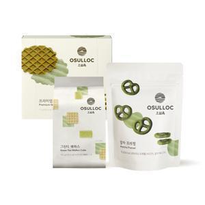 말차 프레첼70g+그린티웨하스100g+녹차와플72g+쇼핑백 / 티푸드 베스트 세트