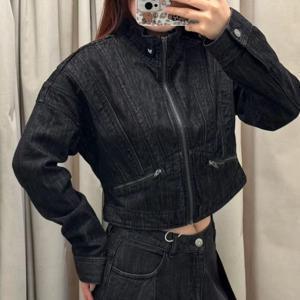 아디다스 우먼스 오리지널 데님 트랙 탑 크롭 청자켓 블랙 KH1185