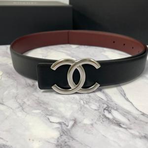 샤넬 클래식 CC 로고 양면 벨트 레더 블랙 실버 A73462