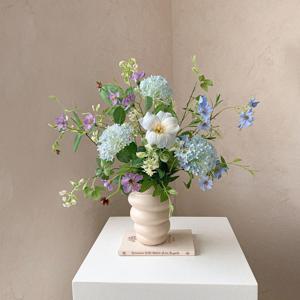 라일락 스카이 블루 튤립 수국 실크플라워 조화 꽃다발 세트