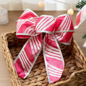 크리스마스 완성 리본 장식 핑크 사선 3~5cm 2단 (2sizes) 트리 소품 용품