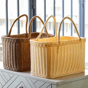 라탄 무늬 피크닉 바구니 바스켓 빨대 브라운 가방