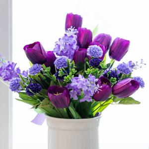 튤립 성묘 꽃다발 조화 퍼플 30x37cm 납골당 산소 추모 장식 수목장 꾸미기