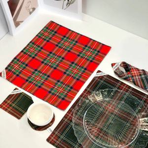 타탄체크 테이블매트 /감성 패브릭 커버 /업사이클링 키친크로스 (40x32)