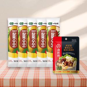 100% 찰옥수수국수 100g*5봉 X 하이디라오 버섯맛 훠궈소스100g