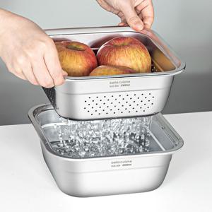 무연마제 2.3L 스텐 304 사각 믹싱볼 채반 2종 세트 세척볼 설거지통 밀폐용기