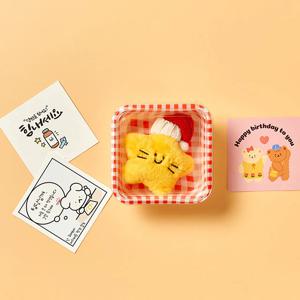노랑 별냥냥이(모자) 트윙클 키링+메세지카드+체크박스 가방 액세서리