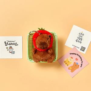 딸기쓴 귀요미 카피바라 인형 키링+메세지카드+체크박스