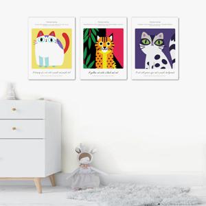 2231귀여운고양이 그림-3개세트 /캔버스천 폼보드액자 우드노프레임 어린이집 아동방