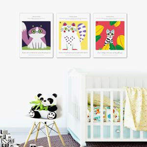 2232귀여운고양이 그림-3개세트 /캔버스천 폼보드액자 우드노프레임 어린이집 아동방