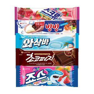 스크류바x10개+죠스바x10개+초코퍼지x10개+와삭바x5개+빙빙바x5개