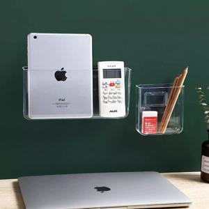 투명 부착식 소품 정리함 보관함 수납함 다용도 미니 리모컨 꽂이 거치대 정리대 무타공 걸이