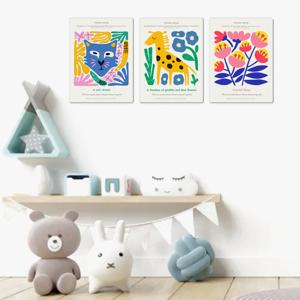 2236고양이 기린 꽃-3개세트 /캔버스천 폼보드액자 우드노프레임 어린이집 아동방 슬림3종