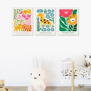 2238꽃속에고양이 기린-3개세트 /캔버스천 폼보드액자 우드노프레임 어린이집 아동방