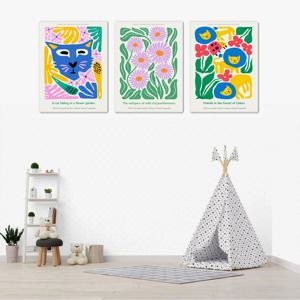 2239꽃과 귀여운동물들-3개세트 /캔버스천 폼보드액자 우드노프레임 어린이집 아동방