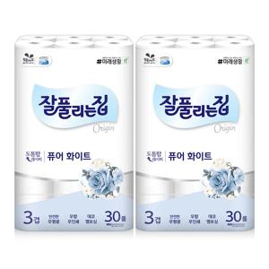 퓨어화이트 3겹 화장지 30M x 30롤 x 2팩