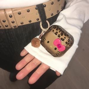 브라운 호피 키링세트 리본 고양이 에어팟케이스